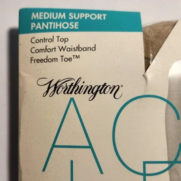 Pantyhose Medium Support Sand Average Control Top vtg Hosiery Worthington - Picture 2 of 3